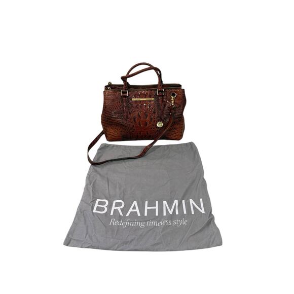Brahmin Lincoln Pecan Satchel Shoulder Handbag Melbourne Leather Croc Embossed - Picture 1 of 14